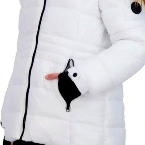 NWT Madden Girl WHITE w BlacK Fur Trim Hooded Quilted Winter Puffer Coat Parka L - Picture 12 of 12